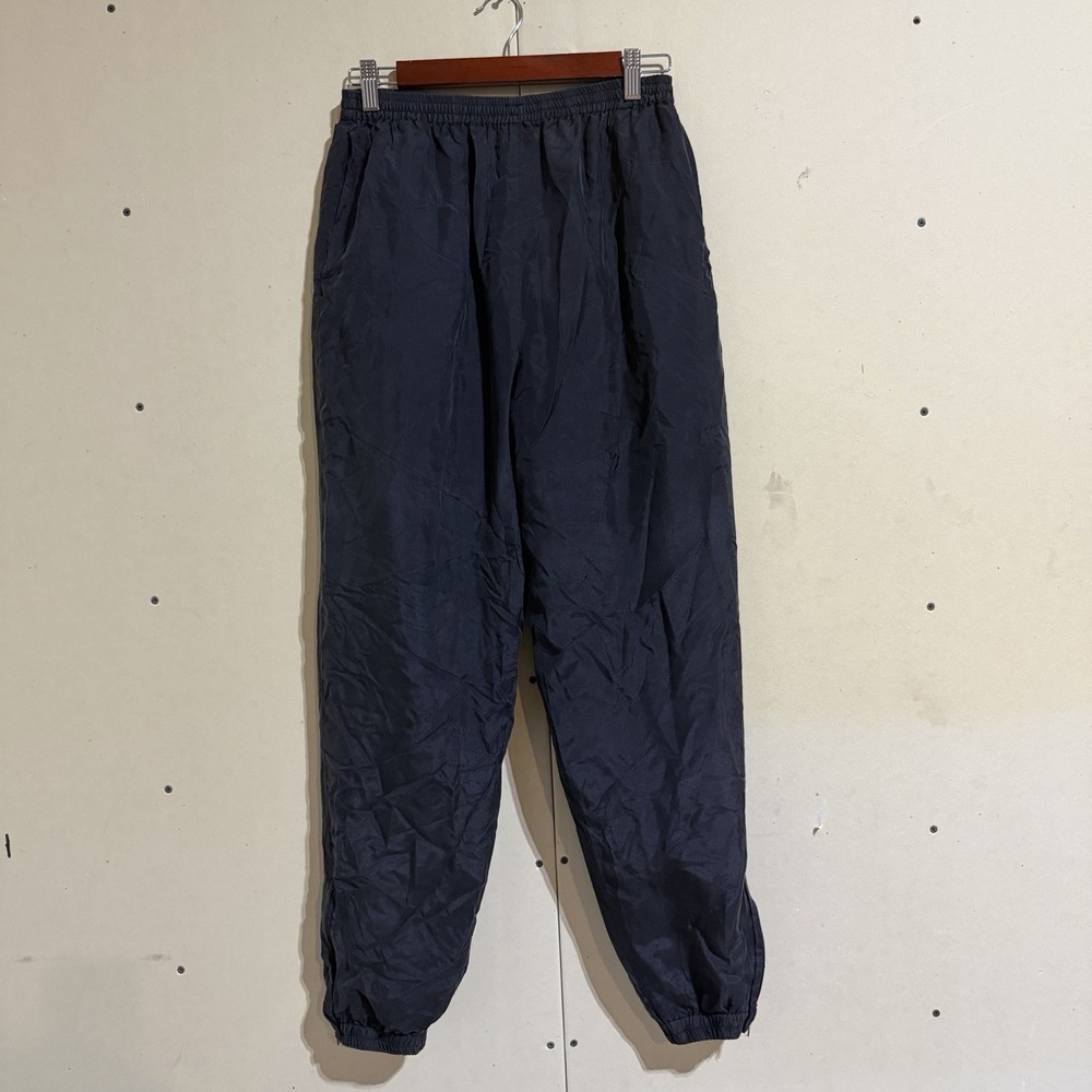 Vtg 90s Details Sportswear Black 100% Silk Track Pants Zip Ankle Medium
